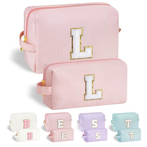 Parima Buchstaben Kosmetiktasche Damen Mädchen, Reise Kosmetiktasche Personalisierte Geschenke für Teenager Mädchen Geburtstagsgeschenk für Frauen Freundin Mädchen Rosa Kosmetiktasche mit Buchstaben L von Parima