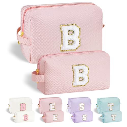 Parima Geschenk für Freundin - 2 Stück Rosa Kosmetiktasche Mädchen Kulturtasche Damen Geschenke für Frauen Mädchen Geschenke Teenager Mädchen Kosmetiktasche mit Buchstaben B von Parima