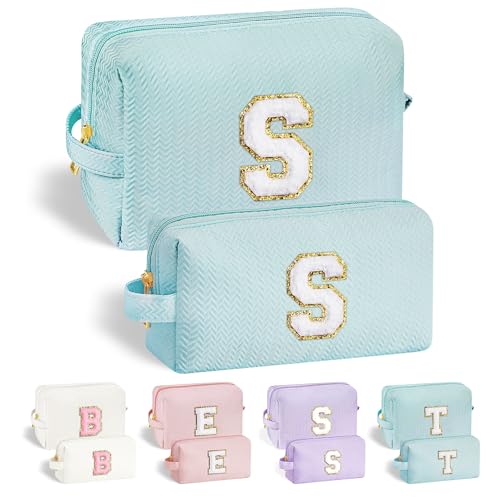 Parima Reise Kosmetiktasche Damen Mädchen - Buchstaben Kosmetiktasche Blau Kosmetiktasche Beste Freundin Geschenk Mama Geschenk Geburtstagsgeschenk für Frauen Mädchen Kosmetiktasche mit Buchstaben S von Parima