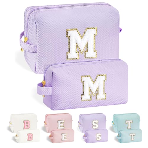 Parima Mutter Geschenk - 2 Stück Lila Kosmetiktasche Buchstaben M Schminktasche Personalisierte Geschenke für Mama Frau Frauen Geschenke für Mutter Mädchen Freundin Buchstaben M Kosmetiktasche von Parima