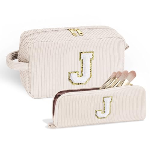 Parima Geschenk für Frauen - Kosmetiktasche Damen Cord Schminktasche für Mädchen Reise Kosmetiktasche Klein Damen Personalisierte Geburtstagsgeschenk für Mama Gattin Cremefarben Kosmetiktasche J von Parima