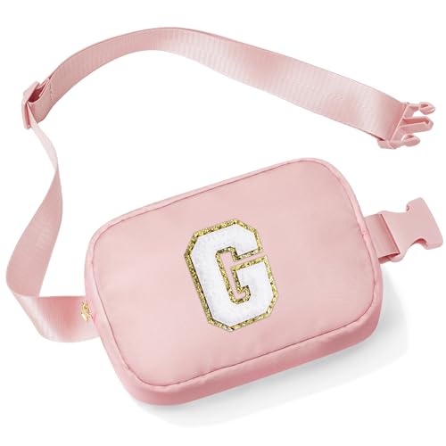 Parima Gürteltasche für Mädchen - Gürteltasche Hüfttasche Umhängetasche Mit Reißverschlüsse, Rosa Nylon Gürteltasche Hüfttasche Mit Initiale G, Personalisierte Geschenke für Mädchen Schwester von Parima