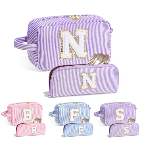 Parima Buchstaben Kosmetiktasche - Kosmetiktasche Mädchen Schminktasche Make up Tasche Set Geschenke für Frauen Freundin Geburtstagsgeschenk für Teenager Mädchen Geschenke Buchstaben N Kosmetiktaschen von Parima