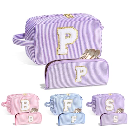 Parima Kosmetiktasche für Damen - Blau Kosmetiktasche Mädchen Make up Tasche Set Beauty Case Cosmetic Bag Geschenk für Teenager Mädchen Freund Geschenke Tochter Geschenk Buchstaben P Kosmetiktaschen von Parima