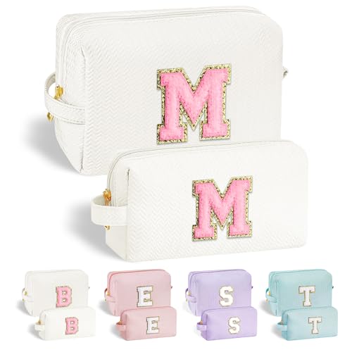 Parima Geburtstagsgeschenk für Teenager Mädchen, Weiß Kosmetiktasche Buchstaben Kosmetiktasche Reise Kosmetiktaschen Mädchen Geschenk für Frauen Kosmetiktasche mit Buchstaben M von Parima