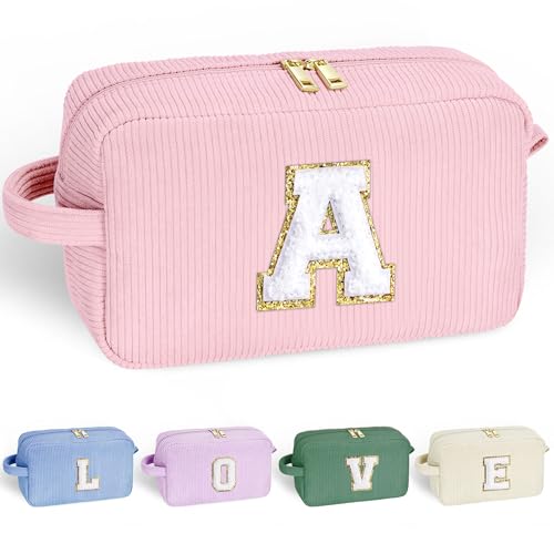 Parima Kosmetiktasche Mädchen - Cord Kosmetiktasche Rosa Kosmetiktasche Personalisierte Geschenke für Mädchen Mama Geburtstagsgeschenke für Frauen Teenager Mädchen Kosmetiktasche mit Buchstaben A von Parima