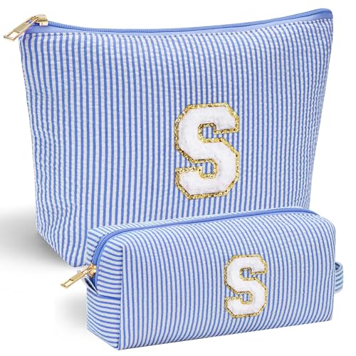 Parima Personalisierte Geschenke Frauen - Make Up Tasche Mädchen Kulturtasche Damen Kosmetiktasche Set Geschenk für Frauen Teenager Mädchen Schweste Geschenk Blau Kosmetiktasche mit Buchstaben S Parima Personalisierte Geschenke Frauen - Make Up Tasche Mädchen Kulturtasche Damen Kosmetiktasche Set Geschenk für Frauen Teenager Mädchen Schweste Geschenk Blau Kosmetiktasche mit Buchstaben S von Parima