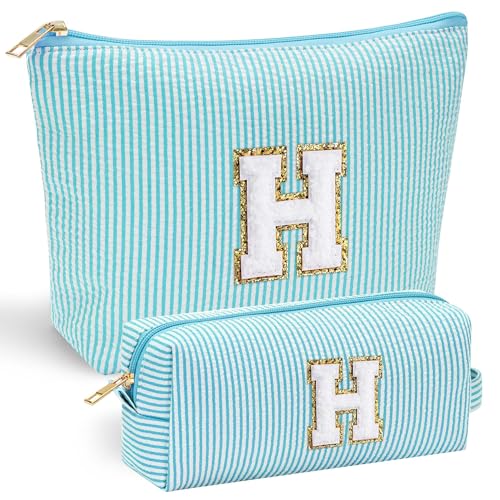 Parima Personalisierte Geschenke für Mädchen - Reise Kosmetiktasche Hellblau Make up Organizer Tasche Geschenke für Frauen Freundin Teenager Mädchen Danke Geschenk Kosmetiktasche mit Buchstaben H von Parima