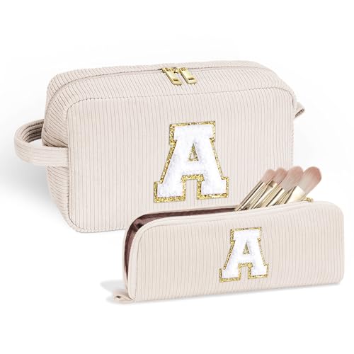 Parima Personalisiert Geschenke für Frauen - Cord Reise Kosmetiktasche Klein Make Up Tasche Organizer Tragbare Makeup Bag Personalisierte Geschenke für Frauen Mädchen Kosmetiktasche mit Buchstaben A von Parima
