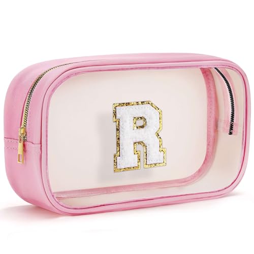 Parima Personalisierte Kosmetiktasche für Frauen Mädchen， Durchsichtige Kosmetiktasche Klein Make Up Tasche Geschenke für Mädchen Freundin Geschenke für Frauen Mama Rosa Schminktasche mit Buchstaben R von Parima