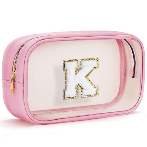 Parima Wasserdicht Kosmetiktasche, Tragbare Reise Kulturbeutel Rosa Make Up Organizer Durchsichtige Kulturbeutel Flugzeug Personalisierte Geschenk für Frauen Teenager Mädchen Buchstaben Kosmetiktasche von Parima