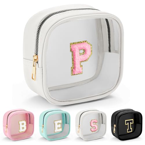 Parima kleine Kosmetiktasche Damen Mädchen - Weiß Kosmetiktasche Make Up Organizer Mädchen Reise Kulturbeutel Geburtstagsgeschenk für Teenager Mädchen 8 9 10 11 12 13 jahre Buchstaben P Kosmetiktasche von Parima