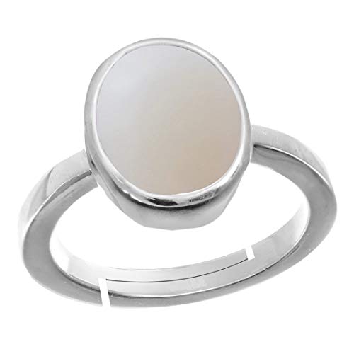 Parineeta Gems 2.42 Karat / 3.25 Ratti zertifiziert natürliche AA++ Qualität (versilbert) Panchdhatu weißer Feueropal unbeheizt unbehandelter loser Edelstein Silber verstellbarer Ring für Damen und von Parineeta Gems