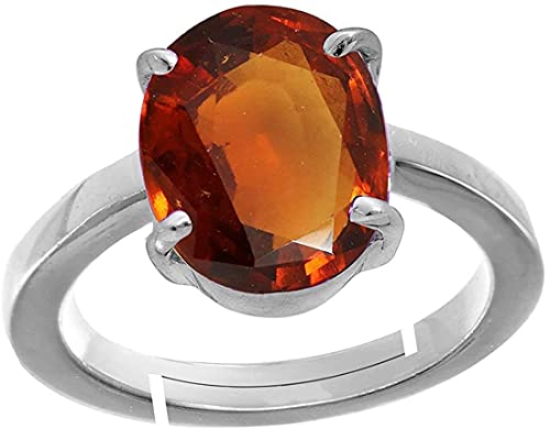 Parineeta Gems Zertifizierte unbeheizte unbehandelte AAA+ Qualität und zertifiziert durch WTGTL Natürlicher Gomed Stone Versilberter Ring verstellbar Hessonit 6,00 Ratti, Granat von Parineeta Gems
