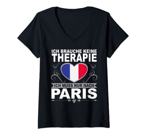 Damen Frackreich Reise französische Flagge Eiffelturm Urlaub Paris T-Shirt mit V-Ausschnitt von Paris Geschenk und Frackreich Souvenirs