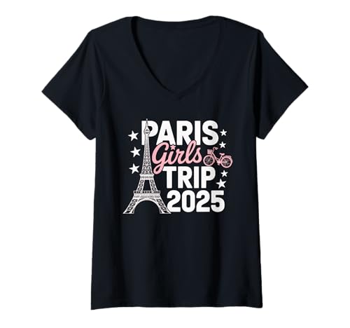 Damen Paris Girls Trip 2025 Frankreich Sommerurlaub Damen Wochenende T-Shirt mit V-Ausschnitt von Paris Girls Trip 2025 Summer Tee