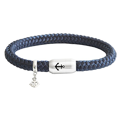 Das Original Anker Gravur Segeltau Unisex Armband Mit Anker Anhänger Unisex Geflochten Handmade Hochwertiger Magnetverschluss Durchmesser 8mm (Marine-Blau, 21.00 CM) von Paris Montana