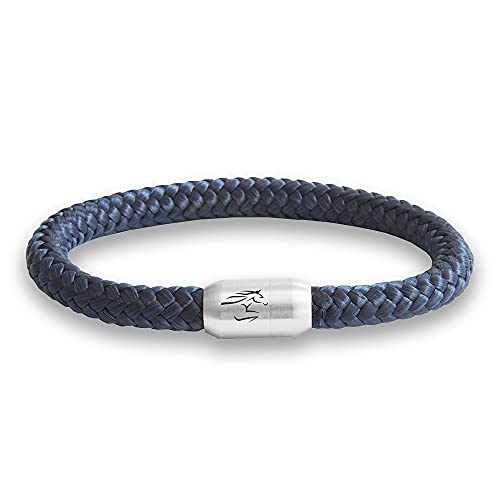 Das Original Reitsport Pferdesport Pferde Jockey Club Segeltau Armband Mit Pferde Gravur Handmade Hochwertiger Magnetverschluss Durchmesser 8mm Damen Herren Unisex (Marine Blau, 19.00) von Paris Montana