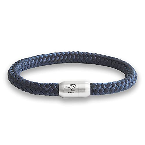Das Original Reitsport Pferdesport Pferde Jockey Club Segeltau Armband Mit Pferde Gravur Handmade Hochwertiger Magnetverschluss Durchmesser 8mm Damen Herren Unisex (Marine Blau, 20.00) von Paris Montana