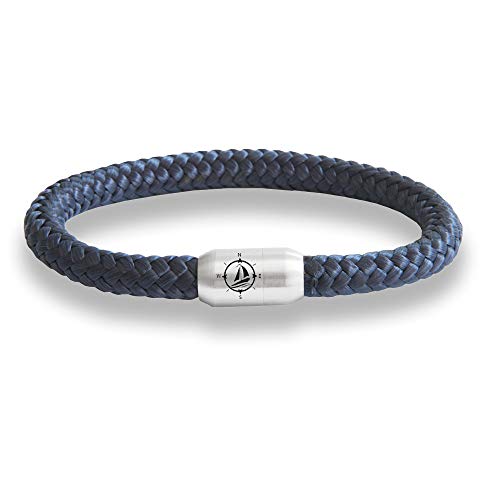 Das Original Yacht Club Kompass Gravur Segeltau Unisex Armband Unisex Geflochten Handmade Hochwertiger Magnetverschluss Durchmesser 8mm (Marine-Blau, 19.00) von Paris Montana