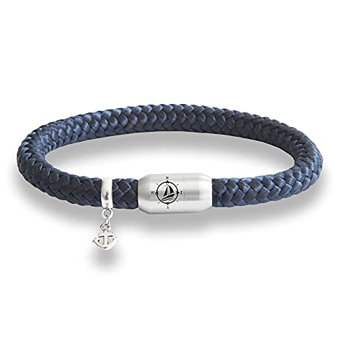 Das Original Yacht Club Kompass Gravur Segeltau Unisex Armband Mit Anker Anhänger Unisex Geflochten Handmade Hochwertiger Magnetverschluss Durchmesser 8mm (Marine-Blau, 20.00) von Paris Montana