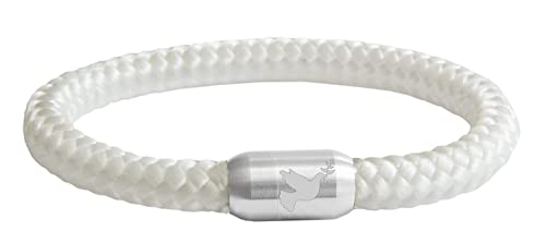 Paris Montana Friedenstaube Gravur Unisex Segeltau Armband Damen Herren Geflochten Handmade Hochwertiger Magnetverschluss 8mm Durchmesser (Weiß, 19) von Paris Montana