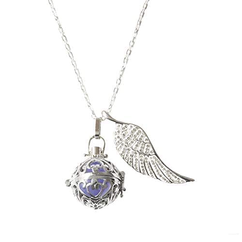 MEDURA Damen Engelsrufer Kette Versilbert Klangkugel Strass-Engels-Flügel-Anhänger Länge: 70cm Anhänger Engelsklingel Lila Oder Rot Harmonie Liebe Frieden (Engelsklingel Lila) von Paris Montana