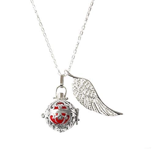 MEDURA Damen Engelsrufer Kette Versilbert Klangkugel Strass-Engels-Flügel-Anhänger Länge: 70cm Anhänger Engelsklingel Lila Oder Rot Harmonie Liebe Frieden (Engelsklingel Rot) von Paris Montana