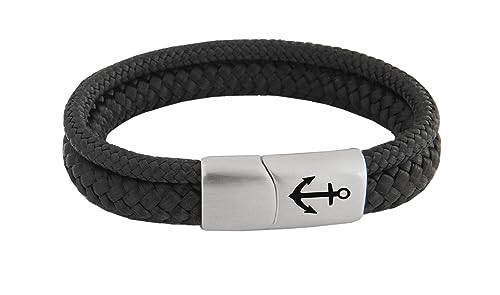 Original Segeltau Armband "Tidewisp" | Unisex | Edelstahl Sicherheits-Magnetverschluss | Anker Gravur | Surfer Armbänder | Paracord | 8 mm Durchmesser | Handmade | (21.00, Black-Trevor) von Paris Montana