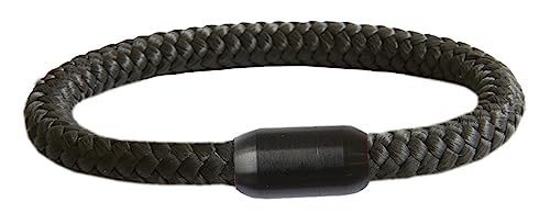 Paracord Armband | Schwarzer Edelstahl Magnetverschluss | geflochten aus Seemannsgarn | Segeltau | Maritim & Wasserfest | 8 mm Ø | Handgemacht | Damen und Herren | (Schwarz, 21.00) von Paris Montana