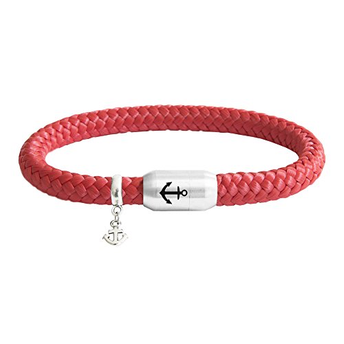 Paris Montana Das Original Anker Gravur Segeltau Unisex Armband Mit Anker Anhänger Unisex Geflochten Handmade Hochwertiger Magnetverschluss Durchmesser 8mm (Rot, 19.00) von Paris Montana