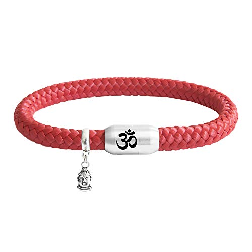 ⚓ Paris Montana ⚓ Das Original Buddha Om Segeltau Armband Anhänger Unisex Geflochten Mit Gravur Handmade Hochwertiger Magnetverschluss Durchmesser 8mm (Rot, 19) von ⚓ Paris Montana ⚓