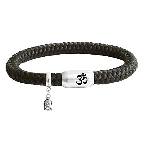 ⚓ Paris Montana ⚓ Das Original Buddha Om Segeltau Armband Anhänger Unisex Geflochten Mit Gravur Handmade Hochwertiger Magnetverschluss Durchmesser 8mm (Schwarz, 23) von ⚓ Paris Montana ⚓