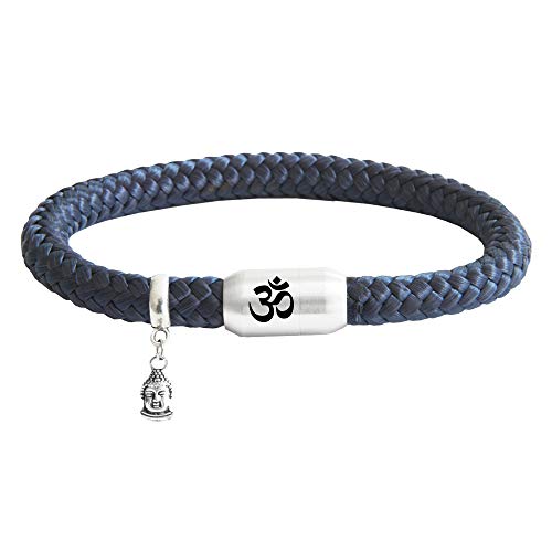 ⚓ Paris Montana ⚓ Das Original Buddha Om Segeltau Armband Türkis Anhänger Unisex Geflochten Mit Gravur Handmade Hochwertiger Magnetverschluss Durchmesser 8mm (Dunkelblau, 20) von ⚓ Paris Montana ⚓