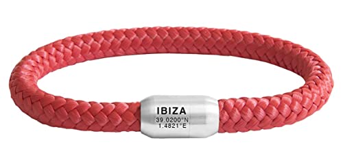 Paris Montana Das Original Ibiza Koordinaten Segeltau Armband Geflochten Mit Insel Gravur Handmade Hochwertiger Magnetverschluss 8mm Durchmesser (Rot, 19.00) von Paris Montana