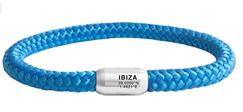 Paris Montana Das Original Ibiza Koordinaten Segeltau Armband Geflochten Mit Insel Gravur Handmade Hochwertiger Magnetverschluss 8mm Durchmesser (Royal-Blau, 19.00) von Paris Montana