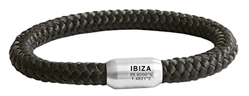 Paris Montana Das Original Ibiza Koordinaten Segeltau Armband Geflochten Mit Insel Gravur Handmade Hochwertiger Magnetverschluss 8mm Durchmesser (Schwarz, 22.00) von Paris Montana