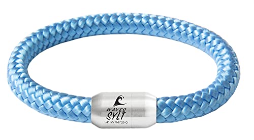 Paris Montana Das Original Sylt Surfer Gravur Unisex Segeltau Armband Paracord Geflochten Handmade Hochwertiger Magnetverschluss 8mm Durchmesser (Sylt-Waves (Royalblau), 21.00) von Paris Montana