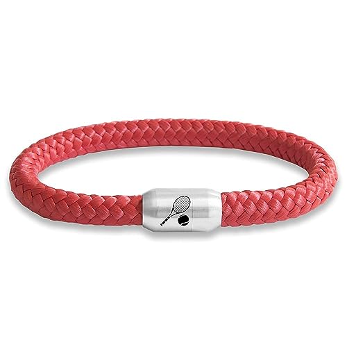 Paris Montana Das Original Tennis Tennisschläger Club Segeltau Armband Mit Gravur Und Magnetverschluss Tennisball Schmuck 8 cm Durchmesser (Rot, 21.00) von Paris Montana