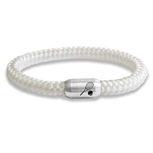 Paris Montana Das Original Tennis Tennisschläger Club Segeltau Armband Mit Gravur Und Magnetverschluss Tennisball Schmuck 8 cm Durchmesser (Weiß, 22.00) von Paris Montana