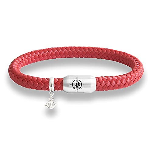 Paris Montana Das Original Yacht Club Kompass Gravur Segeltau Unisex Armband Mit Anker Anhänger Unisex Geflochten Handmade Hochwertiger Magnetverschluss Durchmesser 8mm (Rot, 21.00) von Paris Montana