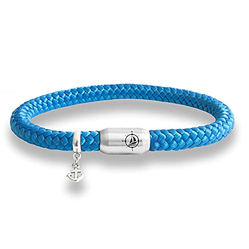 Paris Montana Das Original Yacht Club Kompass Gravur Segeltau Unisex Armband Mit Anker Anhänger Unisex Geflochten Handmade Hochwertiger Magnetverschluss Durchmesser 8mm (Royal-Blau, 22.00) von Paris Montana