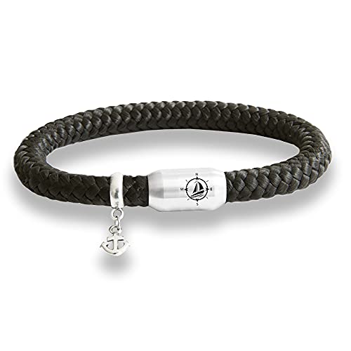 Paris Montana Das Original Yacht Club Kompass Gravur Segeltau Unisex Armband Mit Anker Anhänger Unisex Geflochten Handmade Hochwertiger Magnetverschluss Durchmesser 8mm (Schwarz, 19.00) von Paris Montana