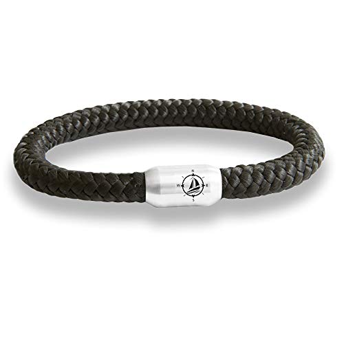 Paris Montana Das Original Yacht Club Kompass Gravur Segeltau Unisex Armband Unisex Geflochten Handmade Hochwertiger Magnetverschluss Durchmesser 8mm (Schwarz, 22.00) von Paris Montana