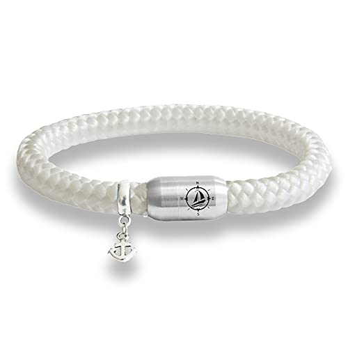 Paris Montana Das Original Yacht Club Kompass Gravur Segeltau Unisex Armband Mit Anker Anhänger Unisex Geflochten Handmade Hochwertiger Magnetverschluss Durchmesser 8mm (Weiß, 19.00) von Paris Montana