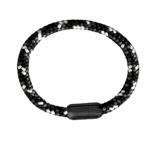 Paris Montana Segeltau Armband (Black Edition) – 8 mm stark – Nautisches Accessoire mit mattschwarzem Magnetverschluss – 5 kräftige Farben – Unisex für Damen &– Handgefertigt (Black Reef, 24 cm) von Paris Montana