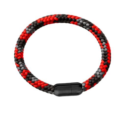 Paris Montana Segeltau Armband (Black Edition) – 8 mm stark – Nautisches Accessoire mit mattschwarzem Magnetverschluss – 5 kräftige Farben – Unisex für Damen &– Handgefertigt (Red Storm, 21 cm) von Paris Montana