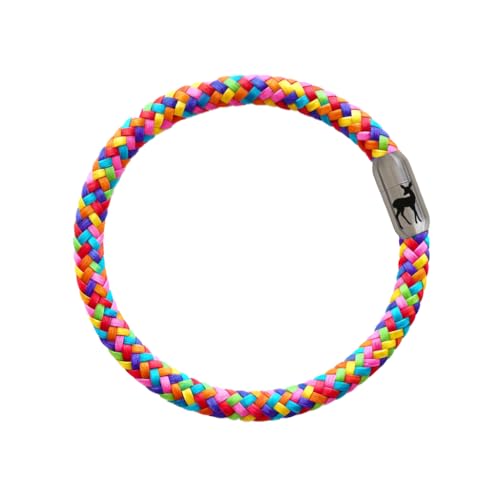 Paris Montana Segeltau Armband mit Magnetverschluss und Reh Gravur – maritimer Unisex Schmuck für Damen & Herren (Regenbogen, 20 cm) von Paris Montana
