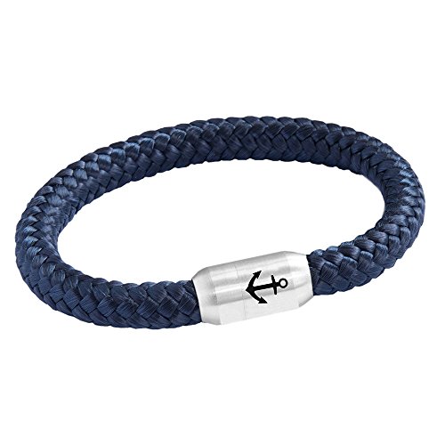 Das Original Anker Gravur Unisex Segeltau Armband Geflochten Handmade Hochwertiger Magnetverschluss 8mm Durchmesser (Marine-Blau, 22.00 CM) von Paris Montana