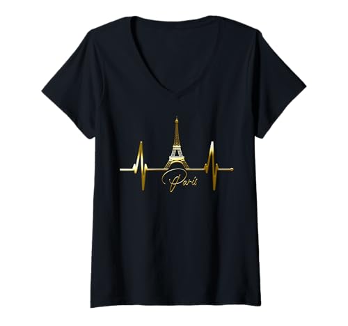 Damen Paris Skyline Herzschlag I Love Eiffelturm Liebe Frankreich T-Shirt mit V-Ausschnitt Damen Paris Skyline Herzschlag I Love Eiffelturm Liebe Frankreich T-Shirt mit V-Ausschnitt von Paris Skylines mit Liebe für Frankreich Fans
